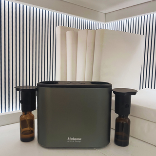 MINI Duo Diffuser auf Tisch mit zwei Flaschen Ansicht