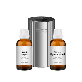 Mini aroma diffuser Set silber mit zwei Duftflaschen im erdigen Duftstil