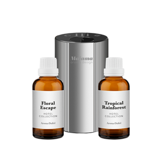 Mini Aroma Diffuser Set silber mit zwei Duftflaschen in Duftstil floral