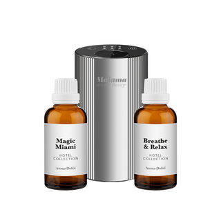 Mini diffuser silber mit zwei Duftflaschen im warmen Duftstil