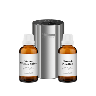 Mini diffuser silber mit zwei Duftflaschen im Winter Duftstil