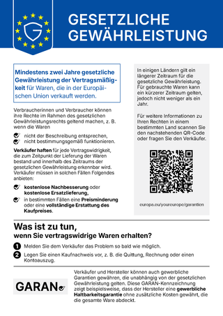 Gesetzliche Gewährleistung Angabe
